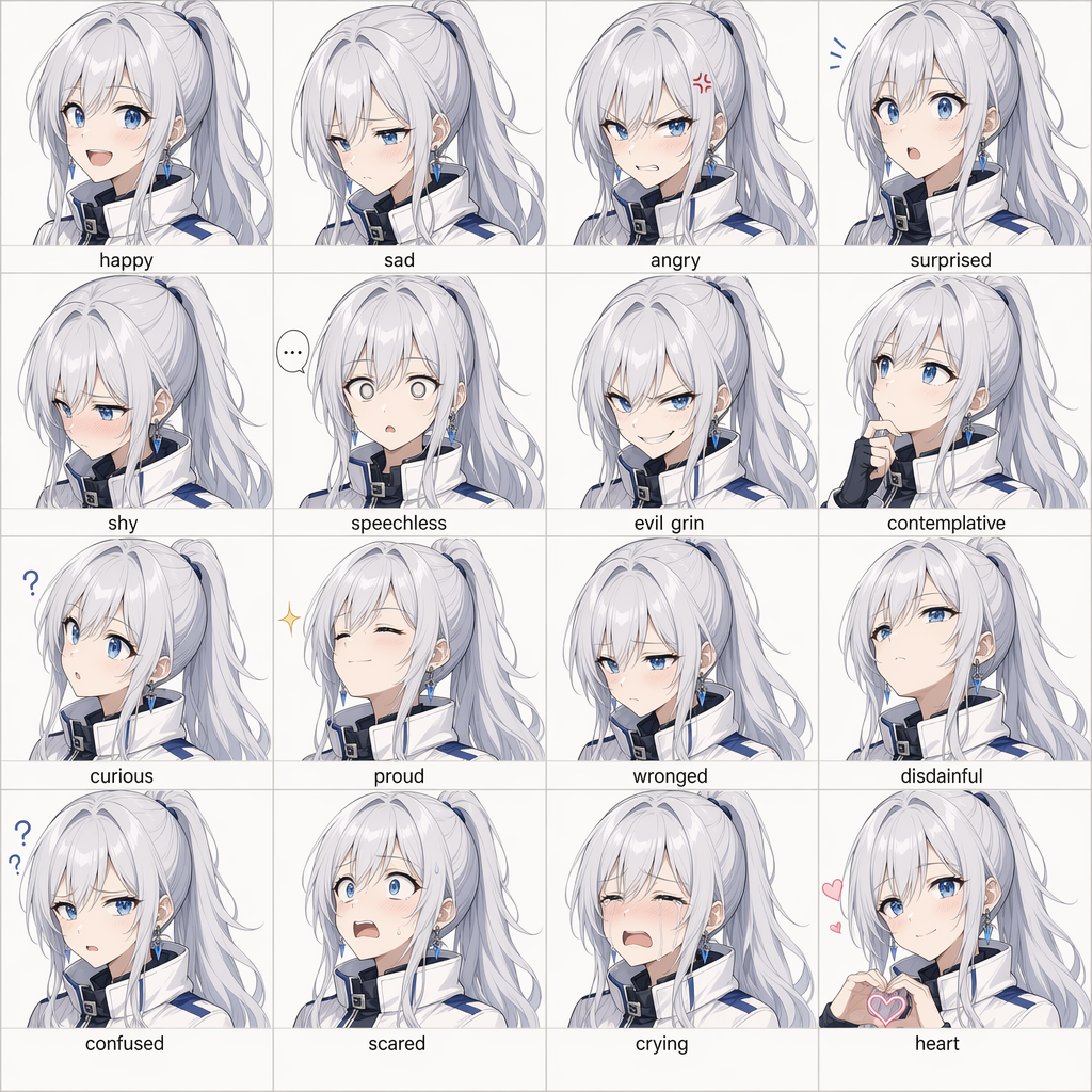 GPT-Image-2 Case · 16-Panel Anime Expression Grid
