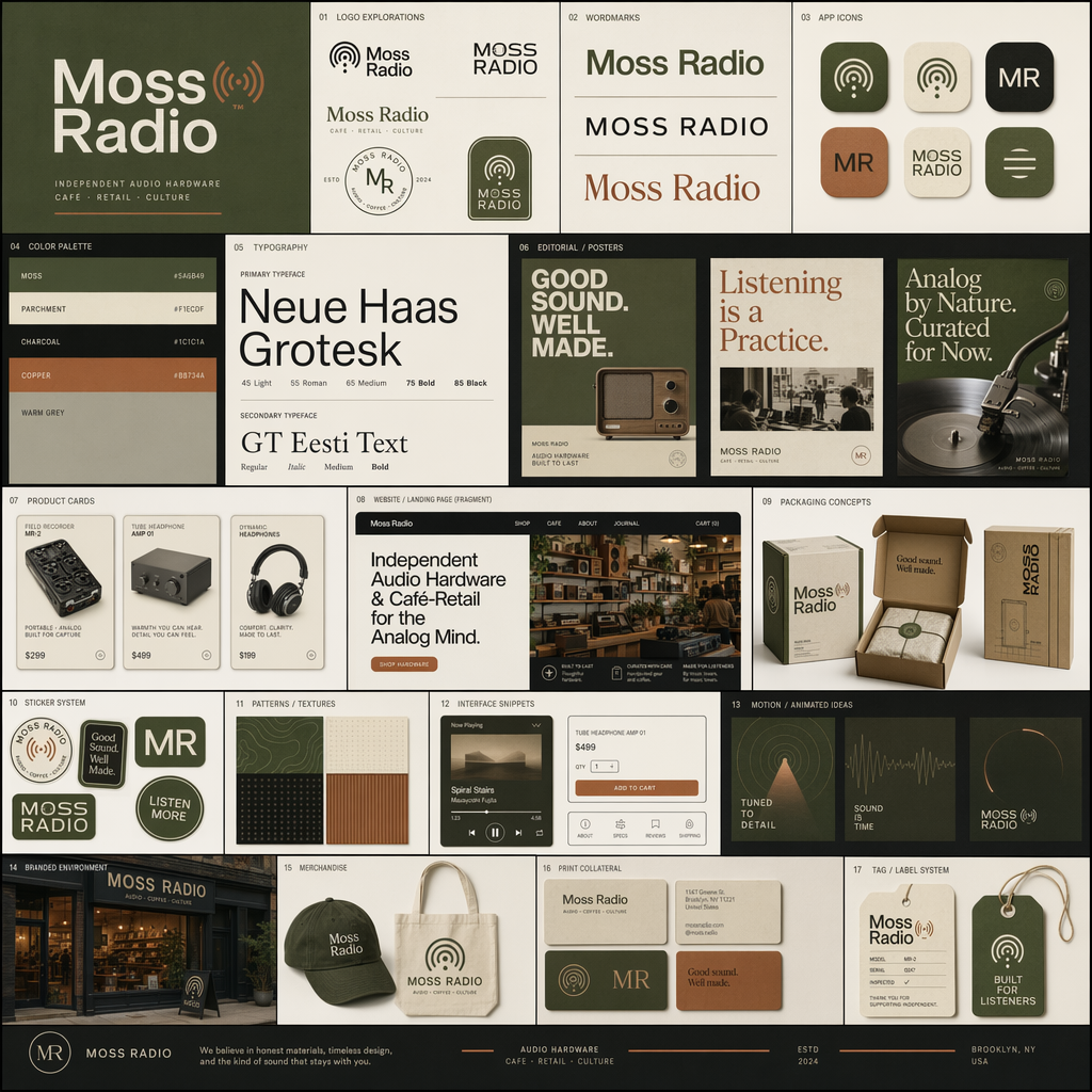 GPT-Image-2 Case · Moss Radio Brand Identity Showcase Board