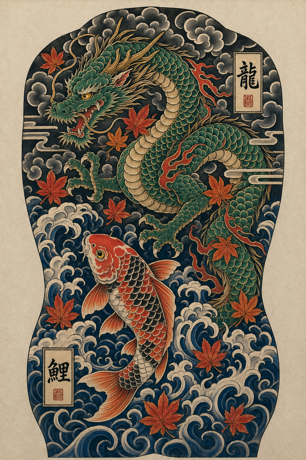 GPT-Image-2 Case · Japanese Traditional Dragon and Koi Fish Back Tattoo